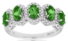 1.55CT DIAMOND & AAA RUSSALITE 14K WHITE GOLD OVAL 5 STONE HALO ANNIVERSARY RING