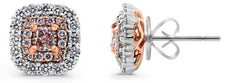 1.17CT WHITE & PINK DIAMOND 18KT WHITE & ROSE GOLD CUSHION & ROUND STUD EARRINGS