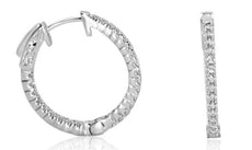 ESTATE .44CT DIAMOND 18KT WHITE GOLD 3D ROUND INSIDE OUT HOOP HANGING EARRINGS