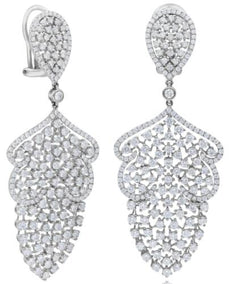 EXTRA LARGE 9.85CT DIAMOND 18KT WHITE GOLD 3D CLUSTER TEAR DROP HANGING EARRINGS