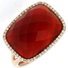 .17CT DIAMOND & AAA RED AGATE 14KT ROSE GOLD CUSHION & ROUND RECTANGULAR RING