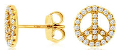 ESTATE .25CT DIAMOND 14KT YELLOW GOLD CLASSIC CIRCULAR PEACE SIGN STUD EARRINGS