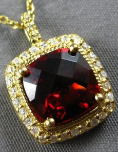 2.80CT DIAMOND & AAA GARNET 14KT YELLOW GOLD 3D CUSHION & ROUND FLOATING PENDANT