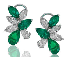 10.72CT DIAMOND & AAA COLOMBIAN EMERALD PLATINUM MARQUISE & PEAR SHAPE EARRINGS