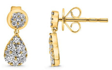 ESTATE .58CT DIAMOND 14K YELLOW GOLD ROUND TEAR DROP FLORAL FUN HANGING EARRINGS