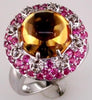 ESTATE 8.38CT DIAMOND & AAA PINK SAPPHIRE & CITRINE 14KT WHITE GOLD FLOWER RING