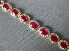 8.40CT DIAMOND & AAA RUBY 14KT YELLOW GOLD 3D OVAL & ROUND HALO TENNIS BRACELET