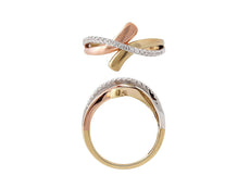 ESTATE .16CT DIAMOND 14KT TRI COLOR GOLD 3D ROUND CRISS CROSS INFINITY LOVE RING