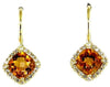 2.22CT DIAMOND & AAA CITRINE 14KT YELLOW GOLD 3D CUSHION SQUARE HANGING EARRINGS