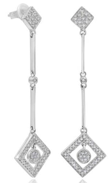 .32CT DIAMOND 14KT WHITE GOLD 3D GEOMETRICAL BY THE YARD FLORAL HANGING EARRINGS