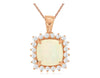 3.05CT DIAMOND & AAA OPAL 14KT ROSE GOLD 3D CUSHION HALO FLOWER FLOATING PENDANT