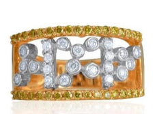 .78CT WHITE & FANCY YELLOW DIAMOND 14KT 2 TONE GOLD CLUSTER FUN ANNIVERSARY RING