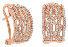 WIDE .49CT DIAMOND 14K ROSE GOLD SEMI CIRCULAR OVAL FUN CLIP ON HANGING EARRINGS