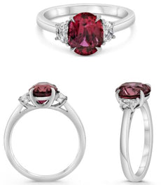 2.88CT DIAMOND & AAA RUBY PLATINUM 3D OVAL & HALF MOON 3 STONE CLASSIC RING