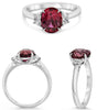 2.88CT DIAMOND & AAA RUBY PLATINUM 3D OVAL & HALF MOON 3 STONE CLASSIC RING