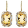 19.40CT DIAMOND & AAA CITRINE 14KT YELLOW GOLD 3D CUSHION HALO HANGING EARRINGS