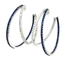 ESTATE 2.12CT DIAMOND & AAA SAPPHIRE 14K WHITE GOLD DOUBLE HOOP HANGING EARRINGS
