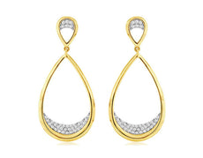 ESTATE .28CT DIAMOND 14KT YELLOW GOLD 3D CLASSIC OPEN TEAR DROP HANGING EARRINGS