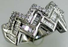 .70CT DIAMOND 14KT WHITE GOLD 3D ROUND & BAGUETTE 2 ROW ZIG ZAG FUN RING