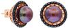 .10CT BLACK DIAMOND & TAHITIAN PEARL 14K ROSE GOLD FILIGREE FLORAL STUD EARRINGS