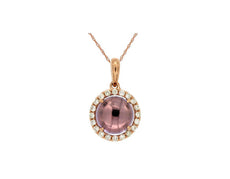 1.52CT DIAMOND & AAA CABOCHON AMETHYST 14KT ROSE GOLD 3D HALO FLOATING PENDANT
