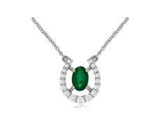 .65CT DIAMOND & AAA EMERALD 14KT WHITE GOLD 3D OVAL LUCKY HORSESHOE FUN NECKLACE