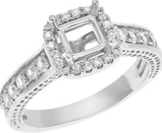 .71CT DIAMOND 14KT WHITE GOLD 3D 4 PRONG SQUARE HALO SEMI MOUNT ENGAGEMENT RING