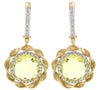 14.62CT DIAMOND & AAA LEMON QUARTZ 14KT 2 TONE GOLD LEVERBACK HANGING EARRINGS