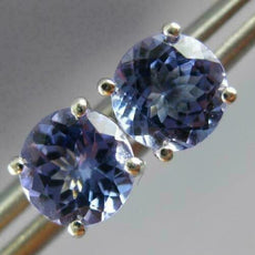 ESTATE 1.86CT AAA TANZANITE 14KT WHITE GOLD 3D CLASSIC ROUND STUD EARRINGS #2510