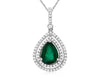 1.40CT DIAMOND & AAA EMERALD 14KT WHITE GOLD ROUND & PEAR SHAPE FLOATING PENDANT