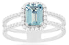 1.17CT DIAMOND & AAA AQUAMARINE 14KT WHITE GOLD 3D BAGUETTE HALO ENGAGEMENT RING