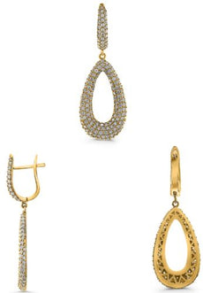 LARGE 1.74CT DIAMOND 14KT YELLOW GOLD 3D ROUND MULTI ROW OPEN TEAR DROP EARRINGS