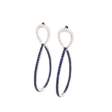 2.68CT DIAMOND & SAPPHIRE 18KT WHITE GOLD INSIDE OUT TEAR DROP HANGING EARRINGS