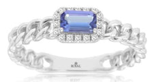 .39CT DIAMOND & AAA TANZANITE 14KT WHITE GOLD EMERALD CUT & ROUND ENGAGMENT RING
