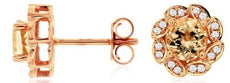 ESTATE 1.12CT DIAMOND & AAA MORAGNITE 14KT ROSE GOLD ROUND FLOWER STUD EARRINGS
