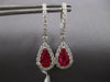 LARGE 4.78CT DIAMOND AAA RUBY 14KTWHITE GOLD PEAR SHAPE HUGGIE HANGING EARRINGS