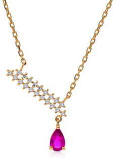 .46CT DIAMOND & AAA RUBY 18KT ROSE GOLD PEAR SHPAE & ROUND V SHAPE LOVE NECKLACE