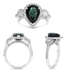 4.37CT DIAMOND & AAA GREEN SAPPHIRE PLATINUM PEAR SHAPE & ROUND ENGAGEMENT RING