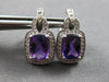 1.72CT DIAMOND & AAA AMETHYST 14KT WHITE GOLD CUSHION & ROUND HANGING EARRINGS