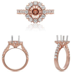 .96CT DIAMOND 14KT WHITE & ROSE GOLD 3D ROUND 4 PRONG SEMI MOUNT ENGAGEMENT RING