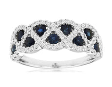 1.01CT DIAMOND & AAA SAPPHIRE 14KT WHITE GOLD 3D DOUBLE INFINITY FUN LOVE RING