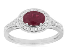 1.33CT DIAMOND & AAA RUBY 14KT WHITE GOLD SIDEWAYS OVAL & ROUND ENGAGEMENT RING