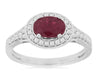 1.33CT DIAMOND & AAA RUBY 14KT WHITE GOLD SIDEWAYS OVAL & ROUND ENGAGEMENT RING