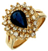 Estate 2.05Ct Diamond & AAA Sapphire 14K Yellow Gold Pear Shape & Round Flower Fun Ring