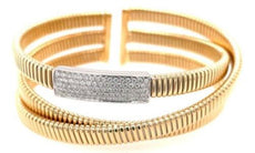 .52CT DIAMOND 18KT 2 TONE GOLD MULTI ROW RECTANGULAR SNAKE CUFF BANGLE BRACELET