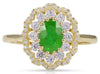 1.10CT DIAMOND & AAA EMERALD 14K YELLOW GOLD OVAL & ROUND FLOWER ENGAGEMENT RING
