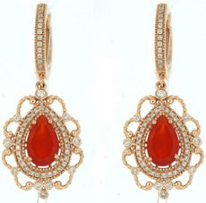 3.29CT DIAMOND and AAA CARNELIAN 14K ROSE GOLD PEAR SHAPE & ROUND HANGING EARRINGS