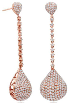 ESTATE LARGE 5.10CT DIAMOND 18K ROSE GOLD CLASSIC TEAR DROP FUN HANGING EARRINGS