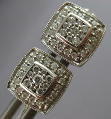 ESTATE .25CT DIAMOND 18KT WHITE GOLD CLUSTER SQUARE HALO FILIGREE STUD EARRINGS