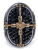 LARGE .50CT BLACK DIAMOND 18K YELLOW GOLD & 925 SILVER FLOWER OVAL FILIGREE RING